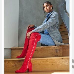 shoedazzle Nevaeh Zip Up Heeled  Red Boot Size7